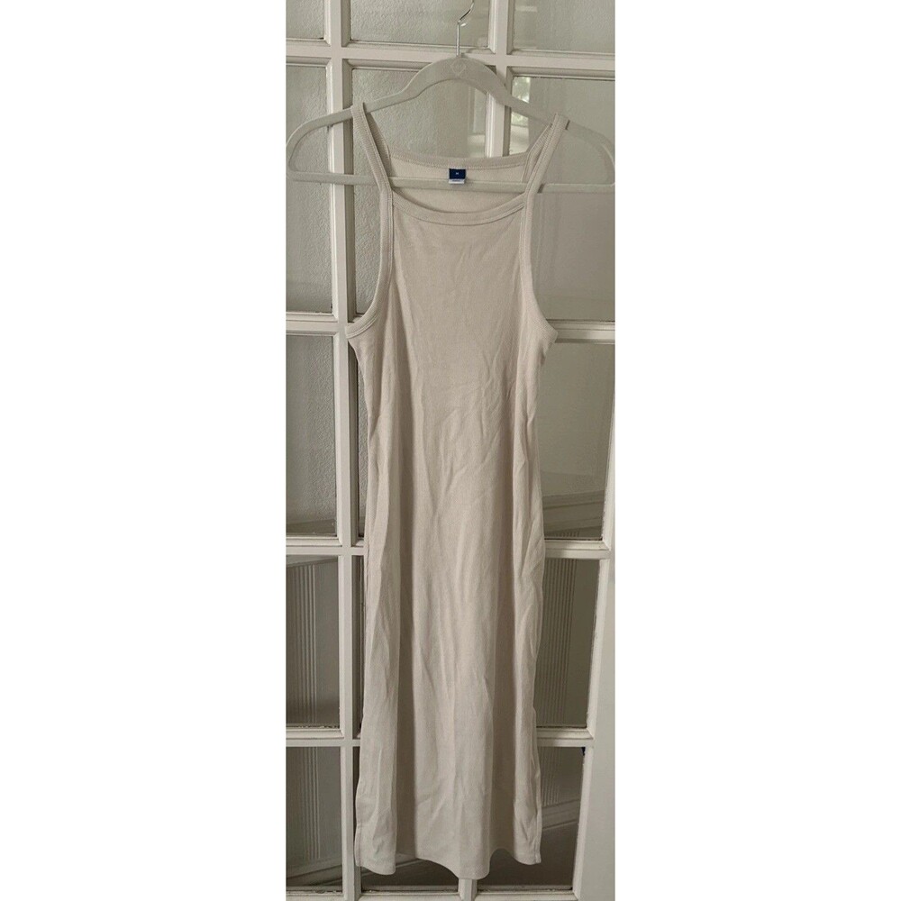Old Navy Dress Beige Women's Medium Side Slit Knee Length Halter